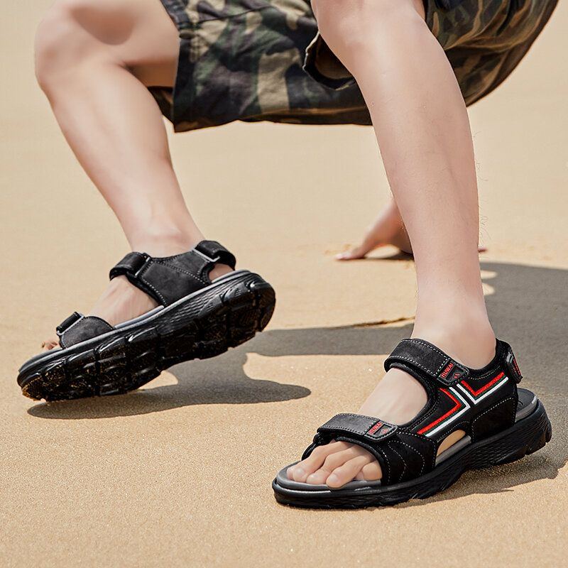 Atmungsaktive Rutschfeste Offene Bequeme Strand Und Outdoor Sandalen Für Herren Aus Leder