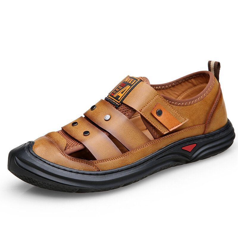 Atmungsaktive Zehenschutz Strand Outdoor Sandalen Aus Leder Für Herren Mit Weichem Boden