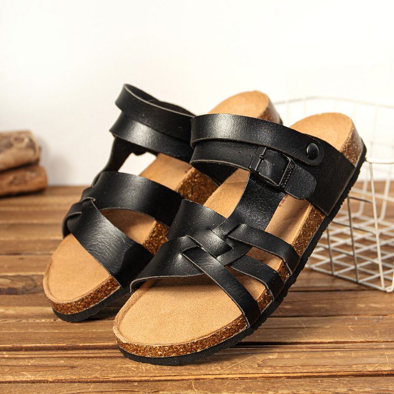 Atmungsaktive Zwei Wege Slip On Rutschfeste Freizeitsandalen Aus Korkboden Für Herren