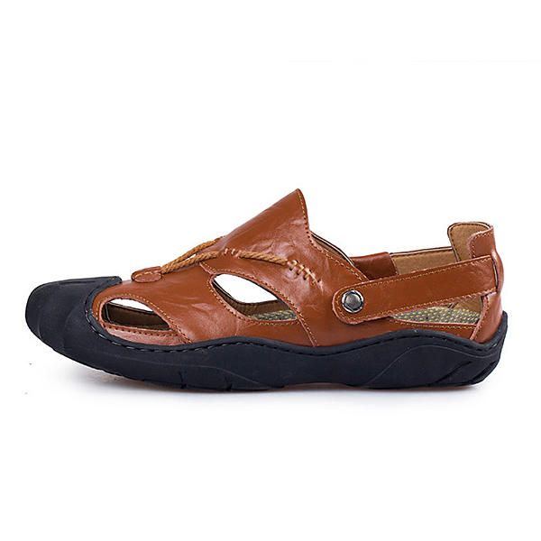 Bequeme Anti Kollisions Zehen Sandalen Aus Echtem Leder Für Herren