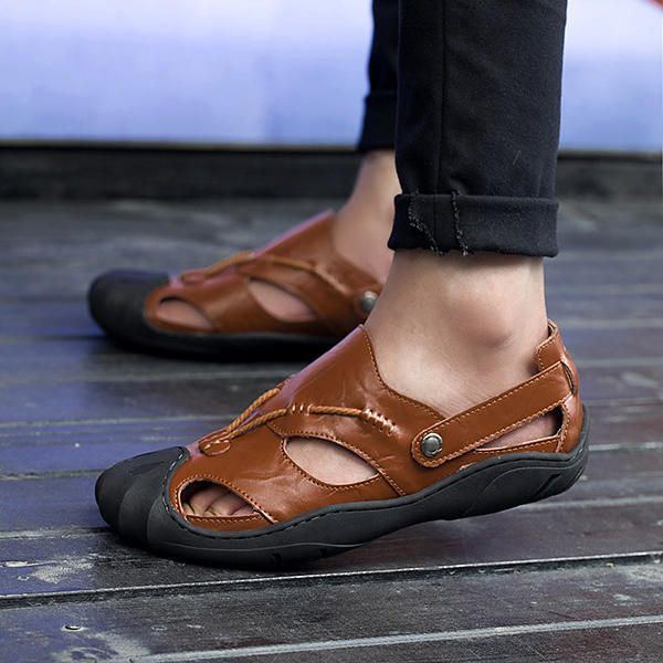 Bequeme Anti Kollisions Zehen Sandalen Aus Echtem Leder Für Herren