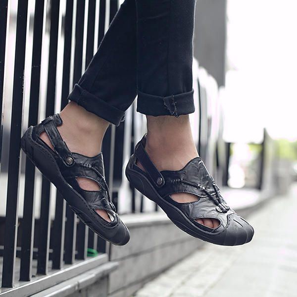 Bequeme Anti Kollisions Zehen Sandalen Aus Echtem Leder Für Herren