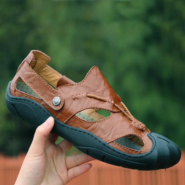 Bequeme Anti Kollisions Zehen Sandalen Aus Echtem Leder Für Herren