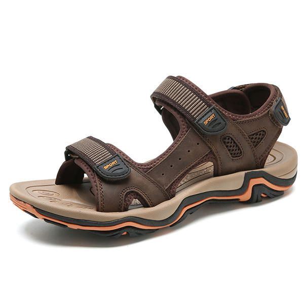 Bequeme Atmungsaktive Sandalen Aus Echtem Leder Mit Klettverschluss Für Herren