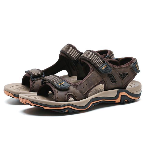 Bequeme Atmungsaktive Sandalen Aus Echtem Leder Mit Klettverschluss Für Herren