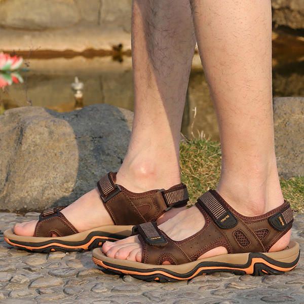 Bequeme Atmungsaktive Sandalen Aus Echtem Leder Mit Klettverschluss Für Herren