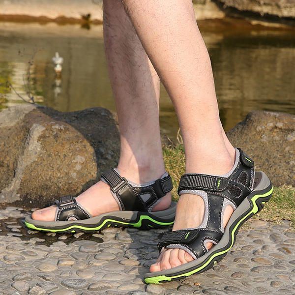 Bequeme Atmungsaktive Sandalen Aus Echtem Leder Mit Klettverschluss Für Herren