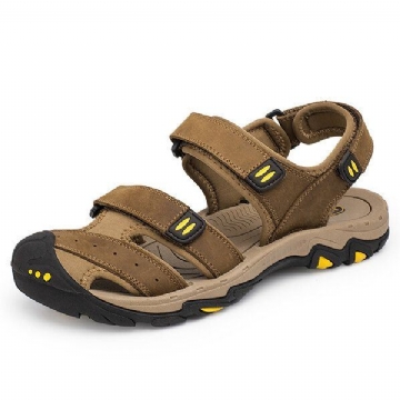 Bequeme Atmungsaktive Sandalen Aus Echtem Leder Mit Klettverschluss Für Herren