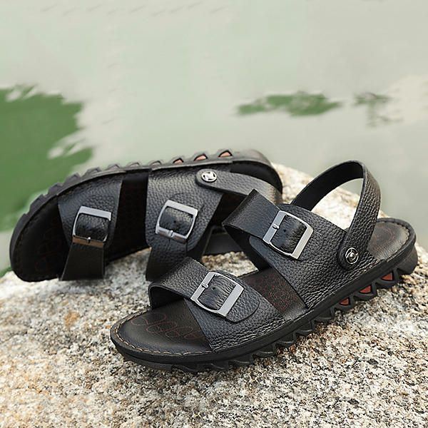 Bequeme Atmungsaktive Strandsandalen Aus Echtem Leder Für Herren Zwei Wege Schuhe