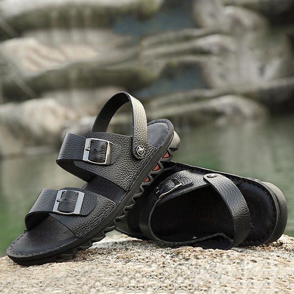 Bequeme Atmungsaktive Strandsandalen Aus Echtem Leder Für Herren Zwei Wege Schuhe