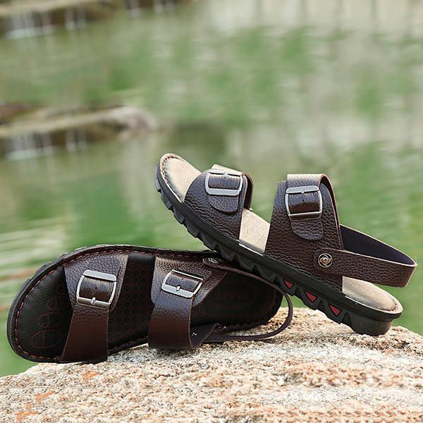 Bequeme Atmungsaktive Strandsandalen Aus Echtem Leder Für Herren Zwei Wege Schuhe