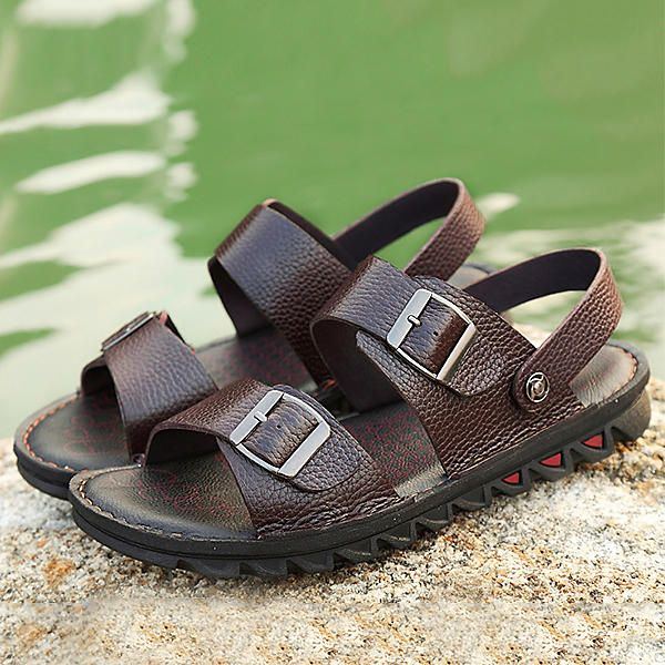 Bequeme Atmungsaktive Strandsandalen Aus Echtem Leder Für Herren Zwei Wege Schuhe