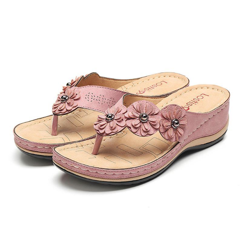 Bequeme Flip Flop Blumen Keilsandalen Für Damen