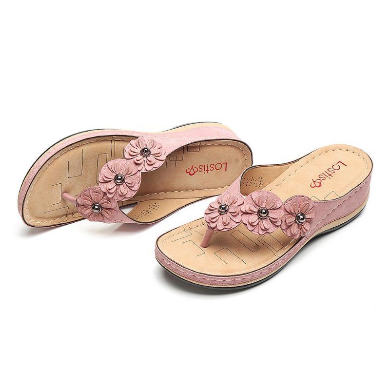 Bequeme Flip Flop Blumen Keilsandalen Für Damen