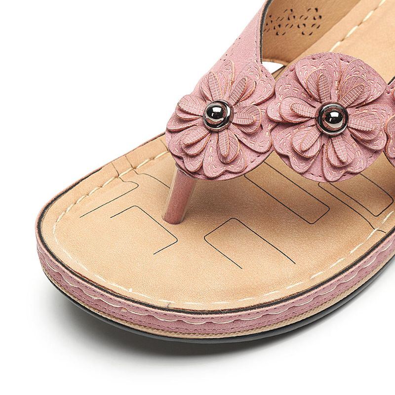 Bequeme Flip Flop Blumen Keilsandalen Für Damen