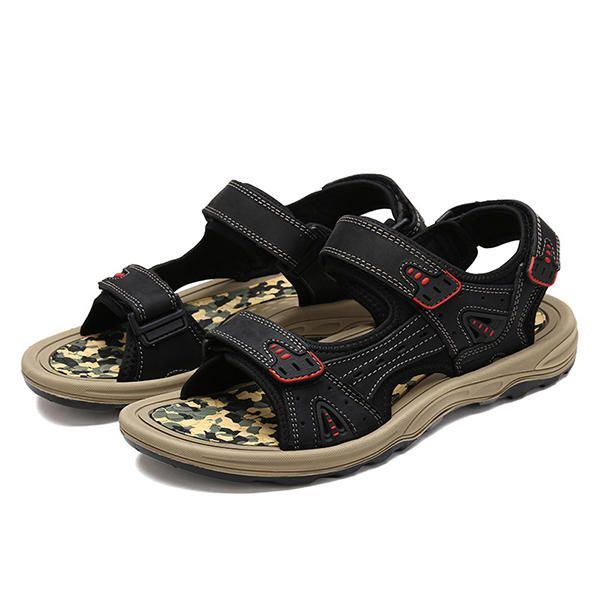 Bequeme Outdoor Sandalen Aus Leder Mit Hakenschlaufe Für Herren