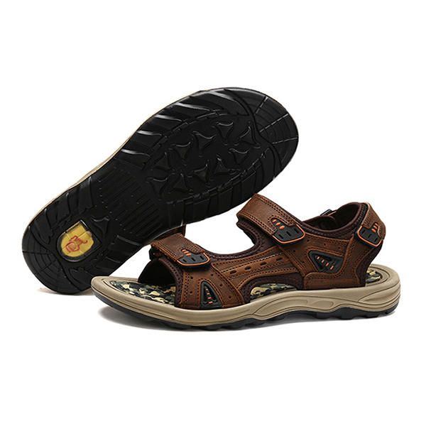 Bequeme Outdoor Sandalen Aus Leder Mit Hakenschlaufe Für Herren