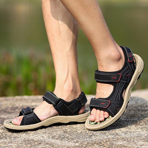 Bequeme Outdoor Sandalen Aus Leder Mit Hakenschlaufe Für Herren