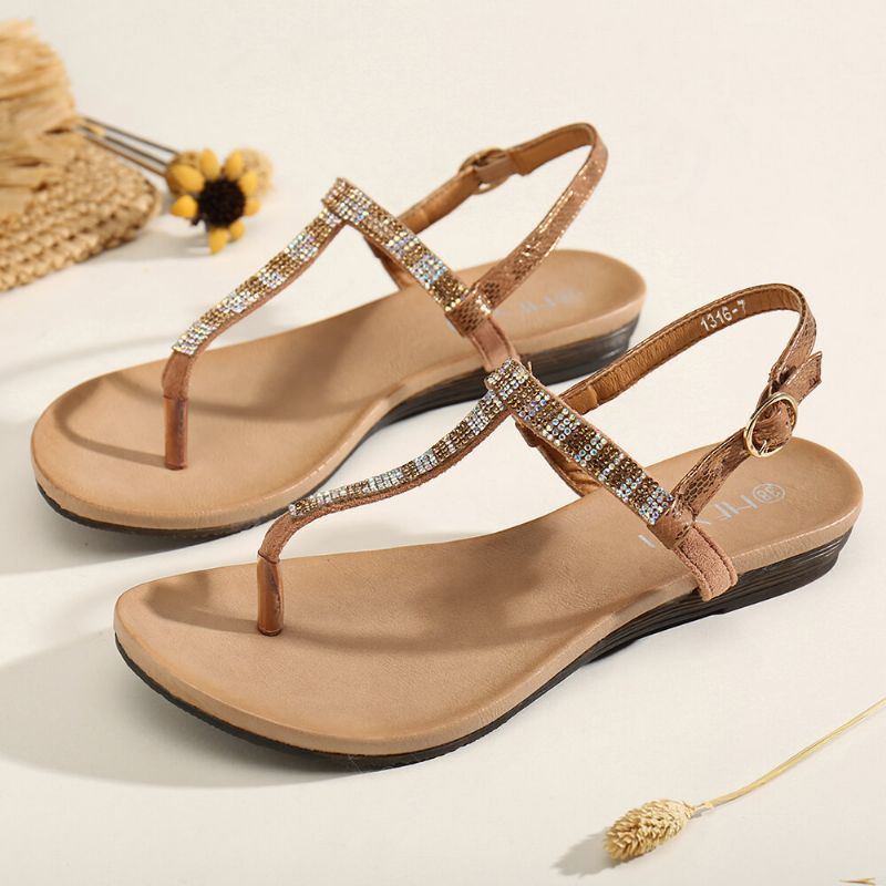 Bequeme Rutschfeste Strand Clip Toe Sandalen Für Damen Mit Strass Schnallenriemen