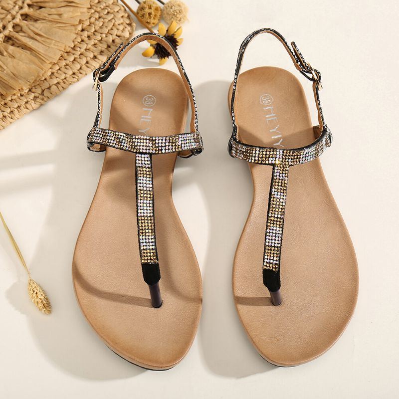 Bequeme Rutschfeste Strand Clip Toe Sandalen Für Damen Mit Strass Schnallenriemen