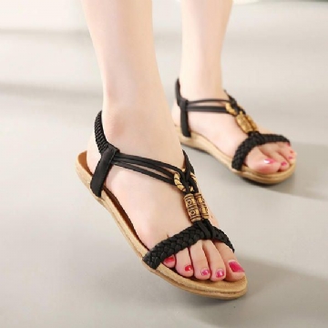 Big Size Damen Sommer Perlen Flache Sandalen Schuhe Open Toe Beach Flip Flops Slipper Sandalen