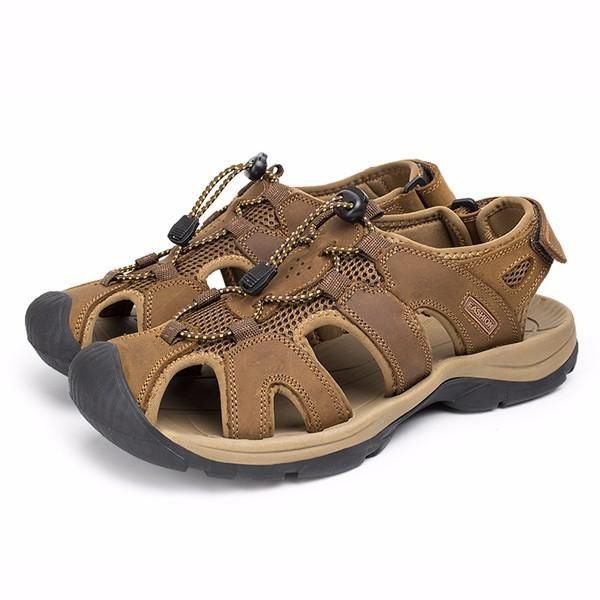 Big Size Herren Sommer Strand Sandalen Magic Stick Anpassung Lederschuhe