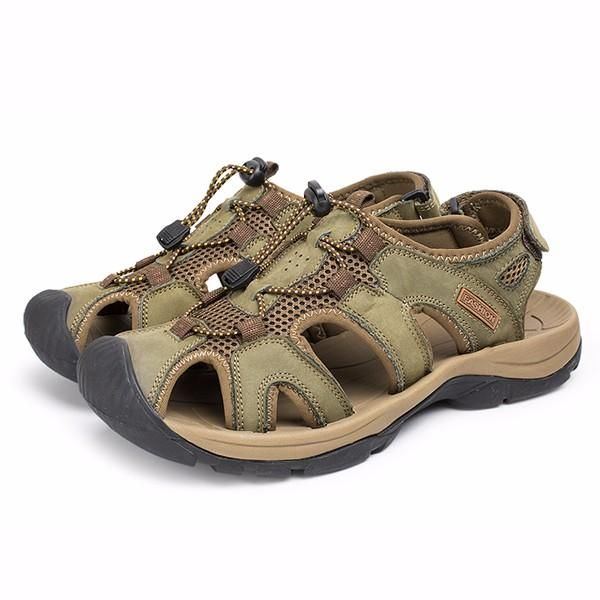 Big Size Herren Sommer Strand Sandalen Magic Stick Anpassung Lederschuhe