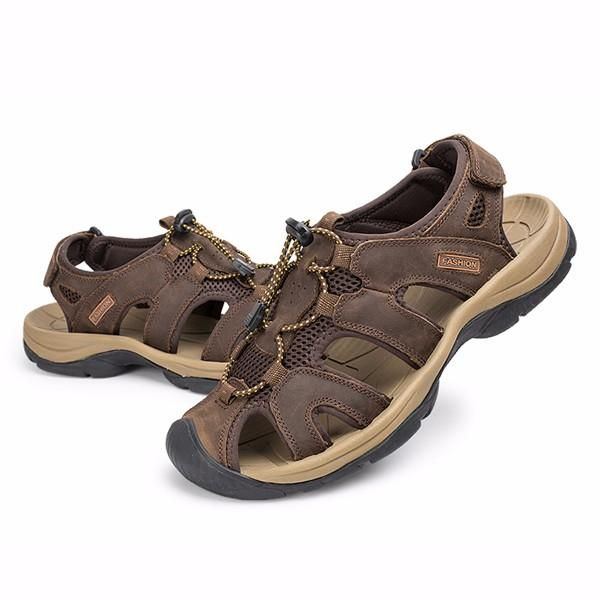 Big Size Herren Sommer Strand Sandalen Magic Stick Anpassung Lederschuhe