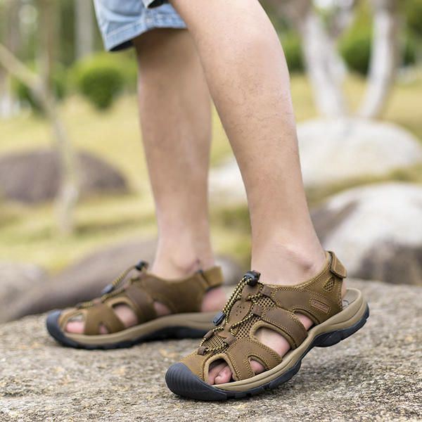 Big Size Herren Sommer Strand Sandalen Magic Stick Anpassung Lederschuhe