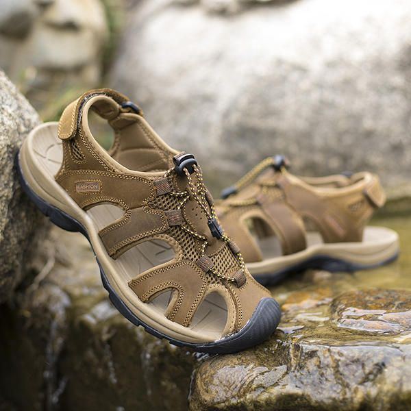 Big Size Herren Sommer Strand Sandalen Magic Stick Anpassung Lederschuhe