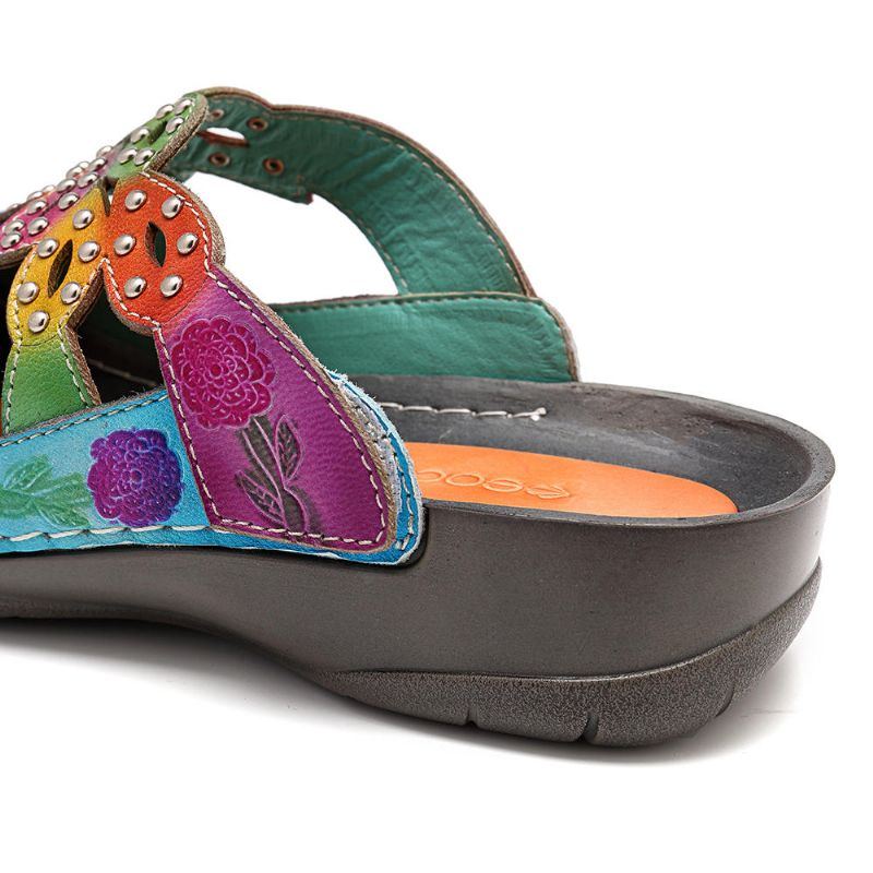 Bunte Rivet Sandalen Aus Echtem Leder Für Damen