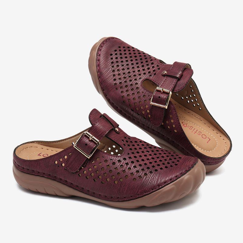 Damen Aushöhlen Atmungsaktive Slip On Metallschnalle Lässige Sommersandalen