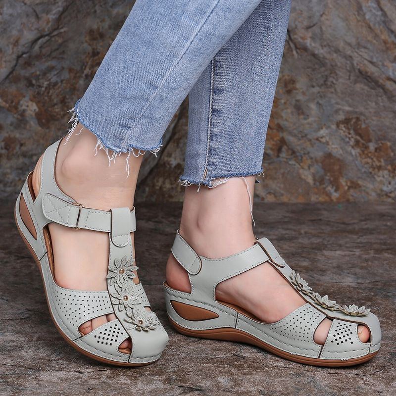 Damen Blumen Lässige Weiche Sohle Leichte Bequeme Sandalen Mit Keilabsatz