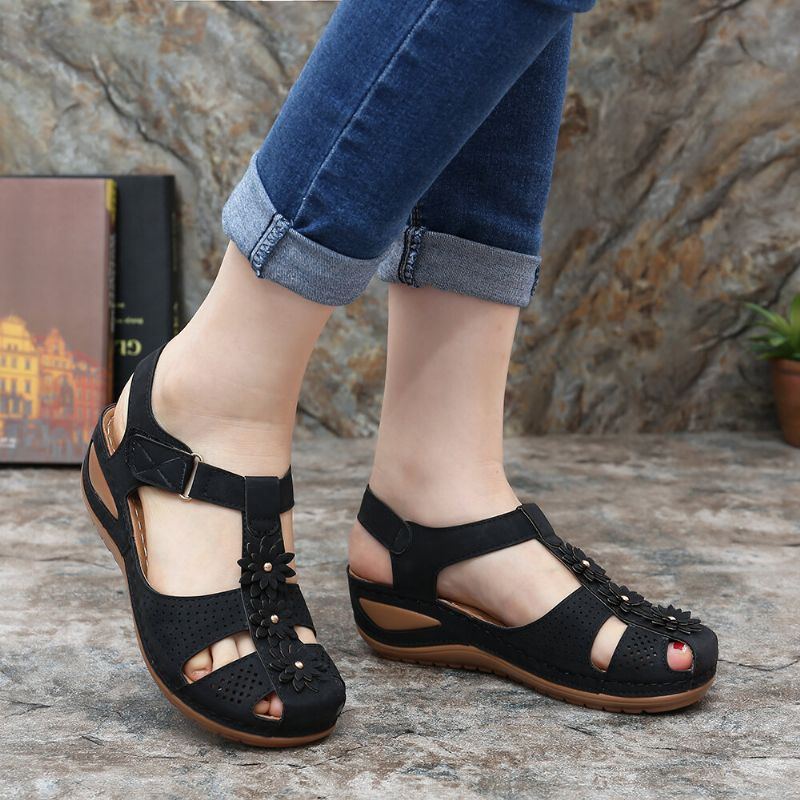 Damen Blumen Lässige Weiche Sohle Leichte Bequeme Sandalen Mit Keilabsatz