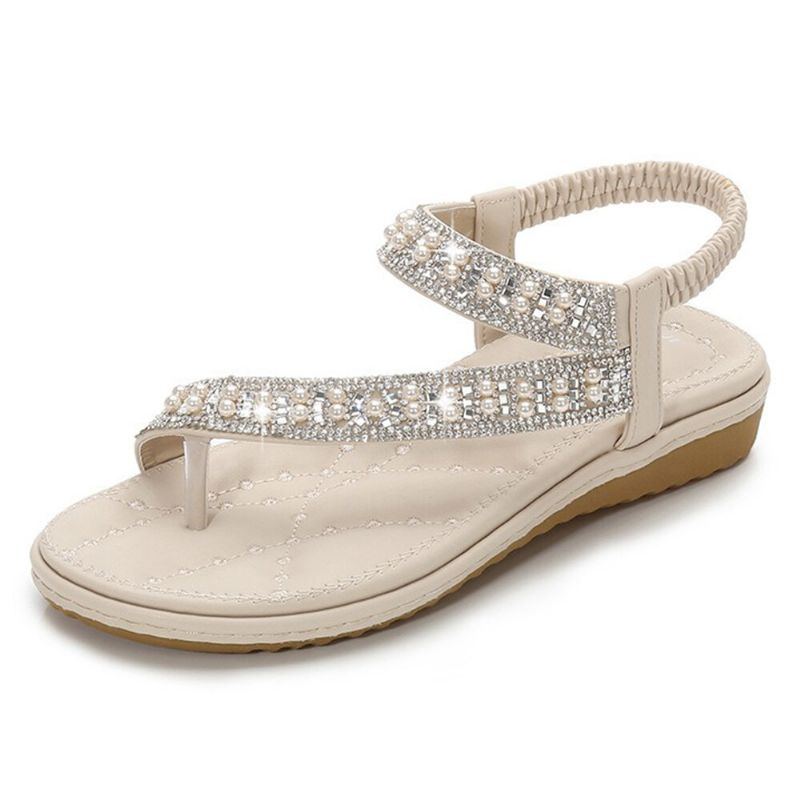 Damen Bohemian Strass Clip Toe Flip Flops Flache Sandalen Mit Weichem Boden