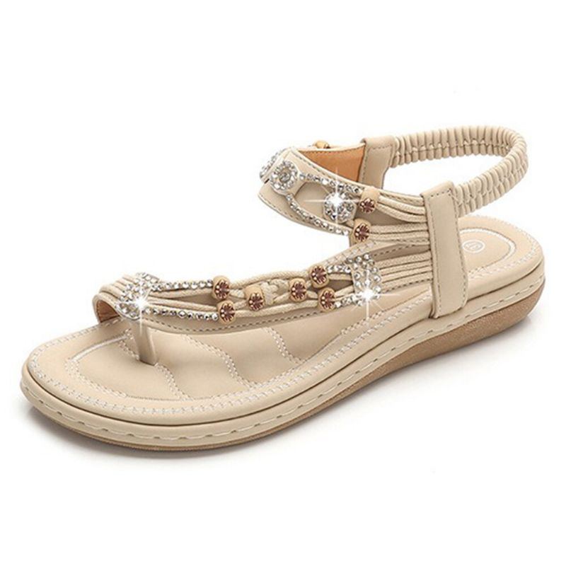 Damen Bohemian Weave Strass Elastic Band Soft Casual Sandalen