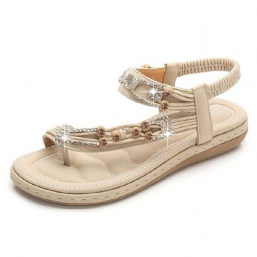 Damen Bohemian Weave Strass Elastic Band Soft Casual Sandalen