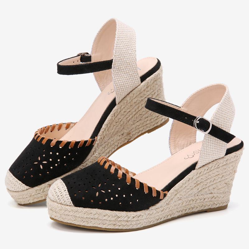 Damen Espadrilles Ausschnitt Knöchelriemen Lässige Keilsandalen