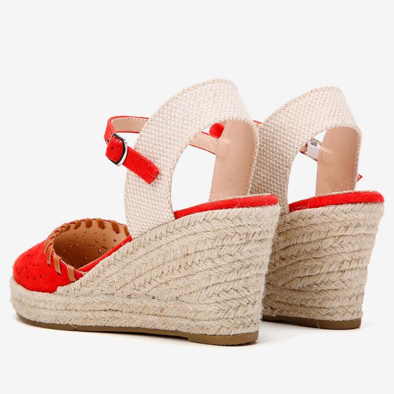 Damen Espadrilles Ausschnitt Knöchelriemen Lässige Keilsandalen