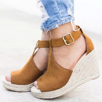 Damen Espadrilles Peep Toe Buckle Bequeme Casual Wedges Sandalen