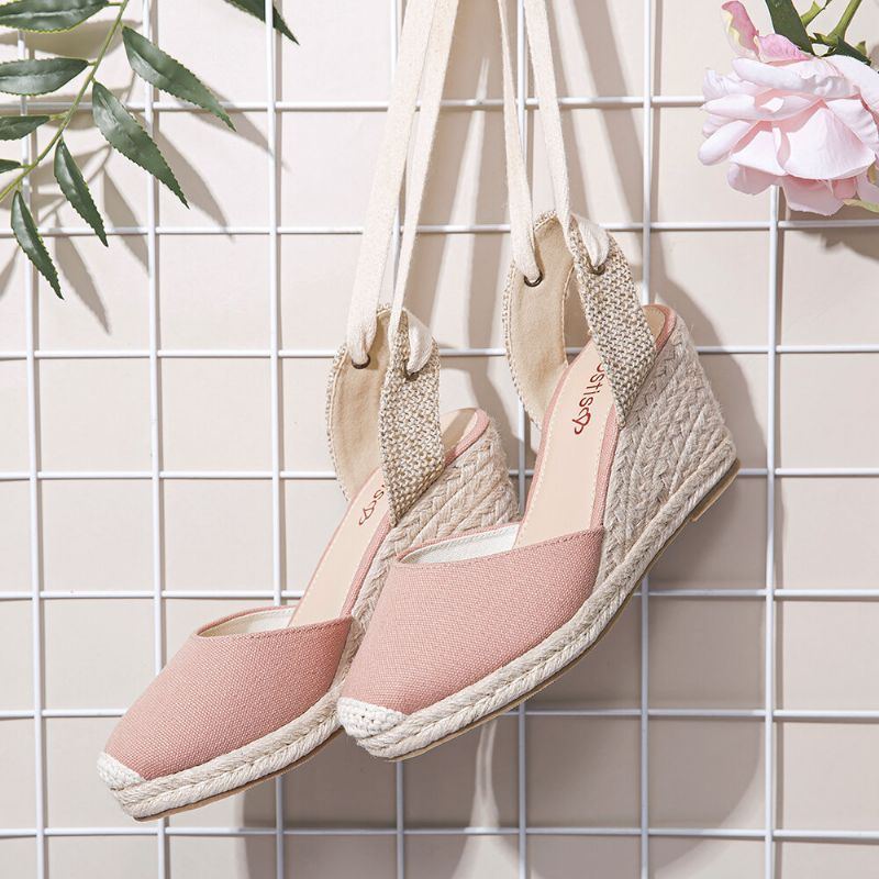 Damen Espadrilles Riemchen Lässige Sommer Sandalen Mit Keilabsatz