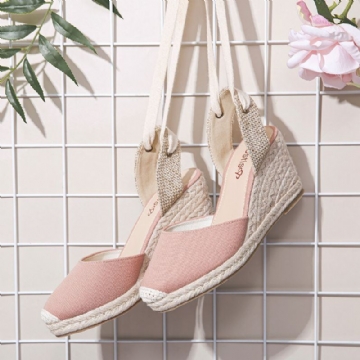 Damen Espadrilles Riemchen Lässige Sommer Sandalen Mit Keilabsatz