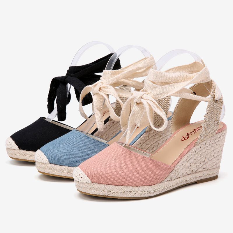 Damen Espadrilles Riemchen Lässige Sommer Sandalen Mit Keilabsatz