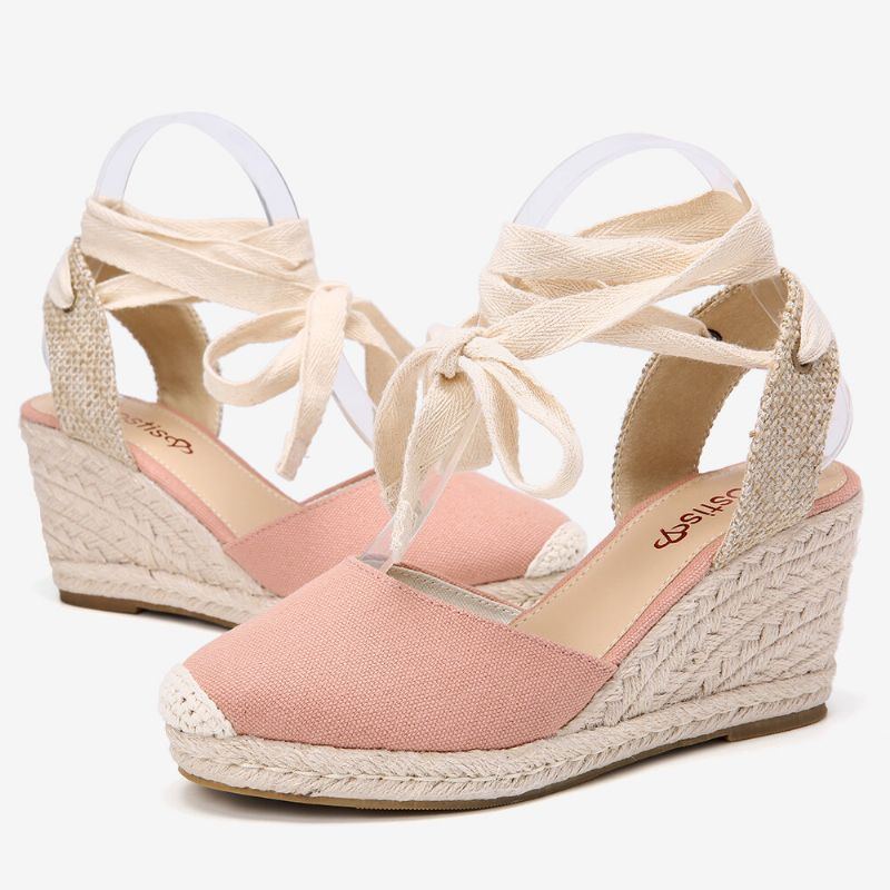 Damen Espadrilles Riemchen Lässige Sommer Sandalen Mit Keilabsatz