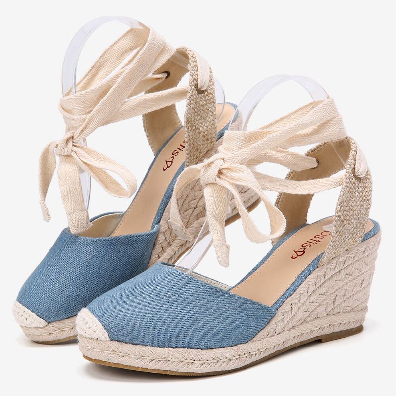 Damen Espadrilles Riemchen Lässige Sommer Sandalen Mit Keilabsatz