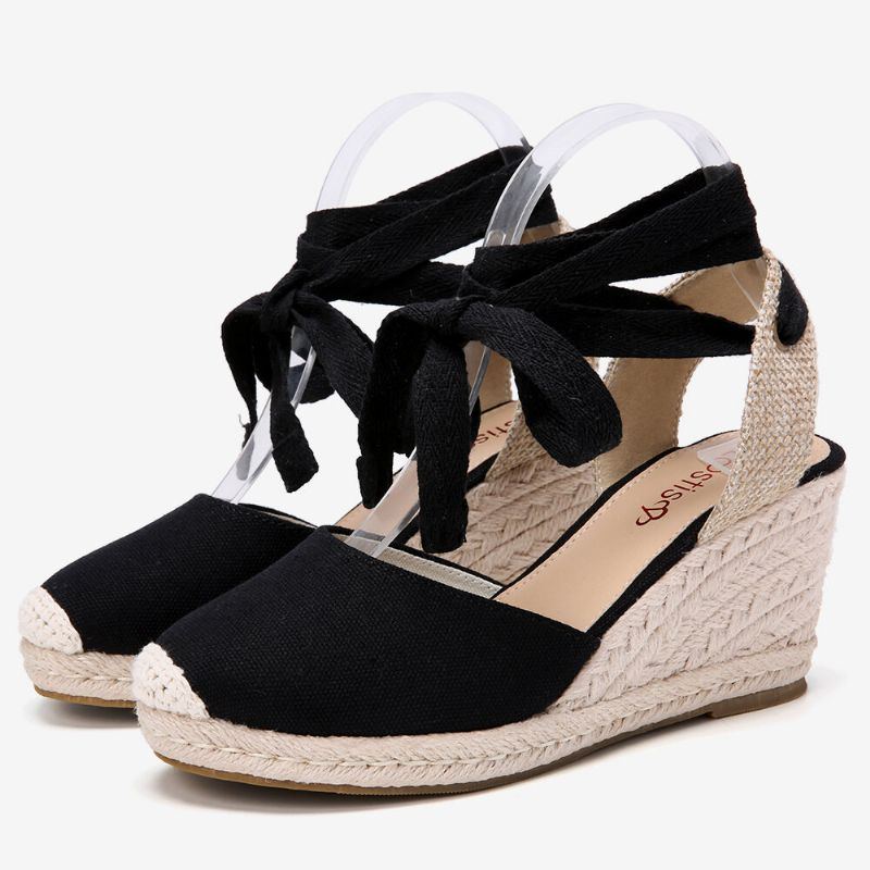 Damen Espadrilles Riemchen Lässige Sommer Sandalen Mit Keilabsatz