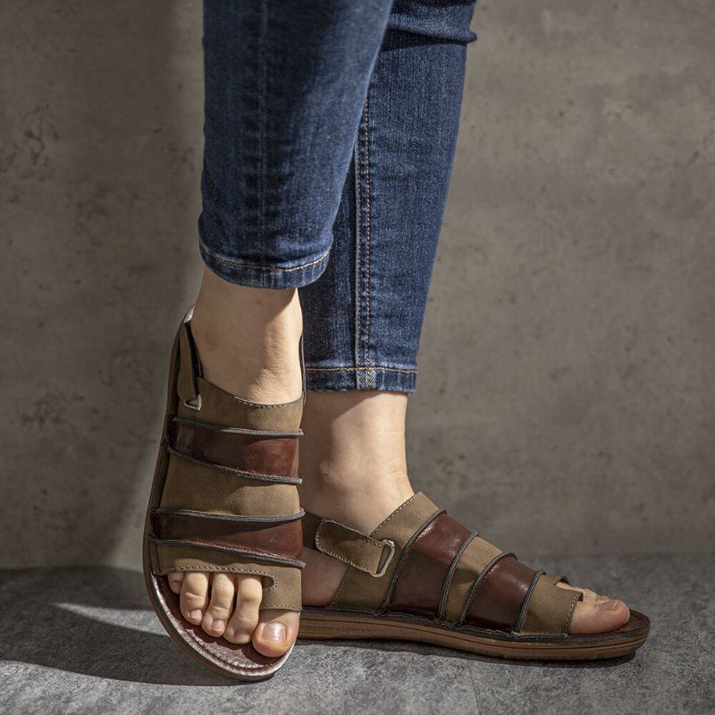 Damen Hakenschlaufe Clip Toe Handgefertigte Nähte Lässige Rutschfeste Slingback Sandalen