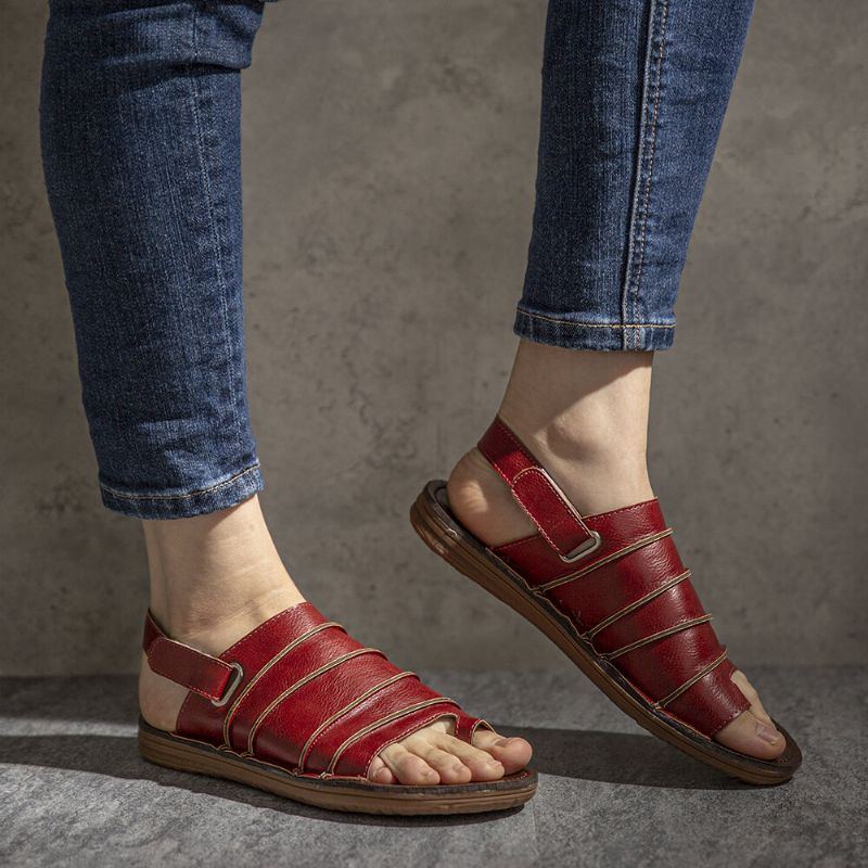 Damen Hakenschlaufe Clip Toe Handgefertigte Nähte Lässige Rutschfeste Slingback Sandalen