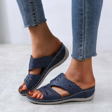 Damen Hohle Bequeme Rutschfeste Lässige Slip On Sandalen Mit Keilabsatz