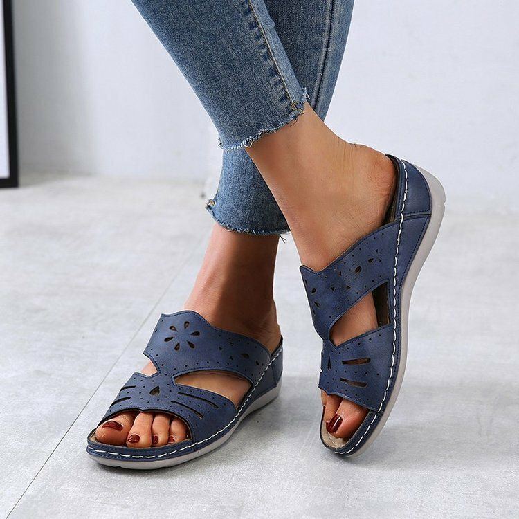 Damen Hohle Bequeme Rutschfeste Lässige Slip On Sandalen Mit Keilabsatz